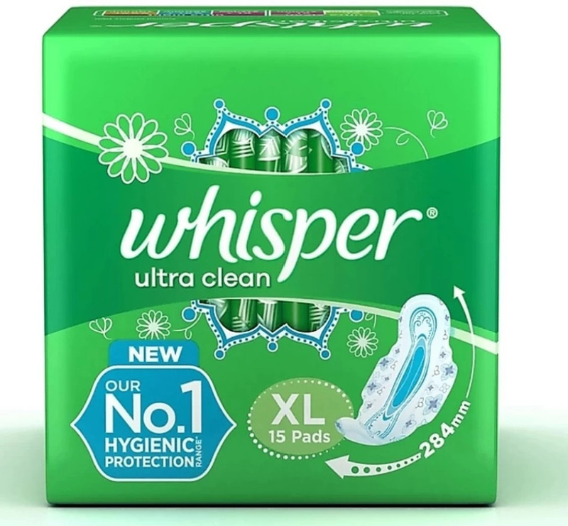 Whisper Ultra Clean Sanitary Pads For Women, X-Large , Pack of (15) Napkin Sanitary Pad