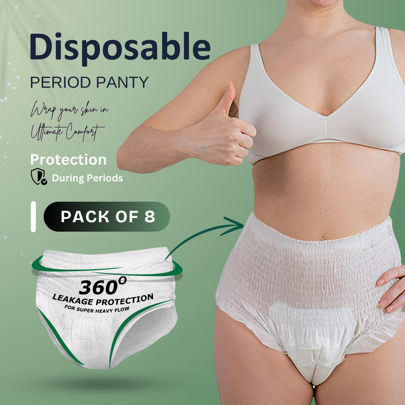 CareDone Cotton Disposable Period Underwear for Sensitive Skin, Super Absorbent for Women Sanitary Pad(Pack of 8)