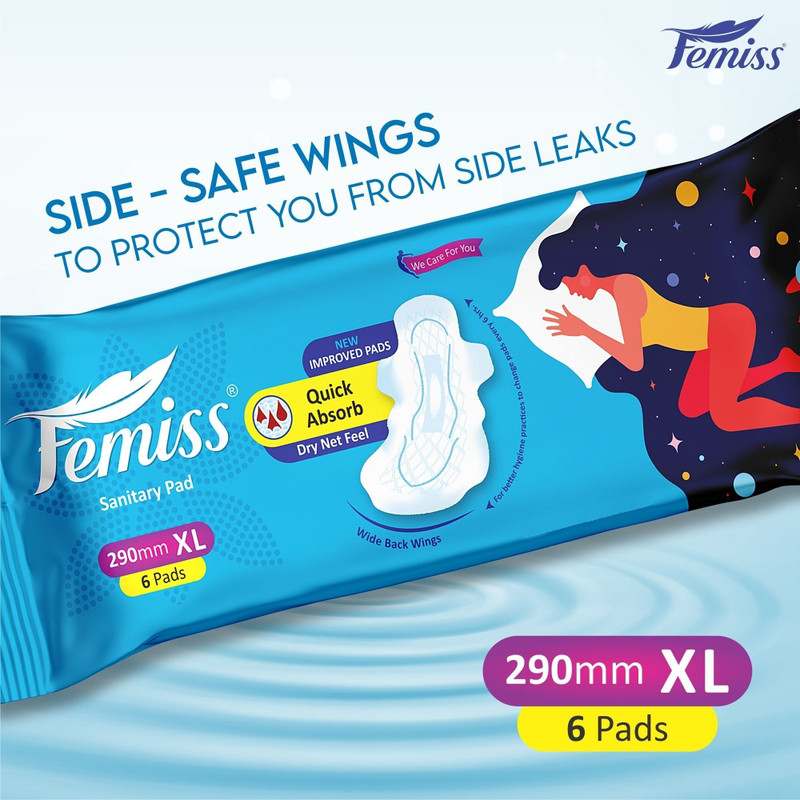 Femiss Extra Absorb Overnight Sanitary Pads For Women (XL-6 Pcs Pads) Pack of 1 Sanitary Pad
