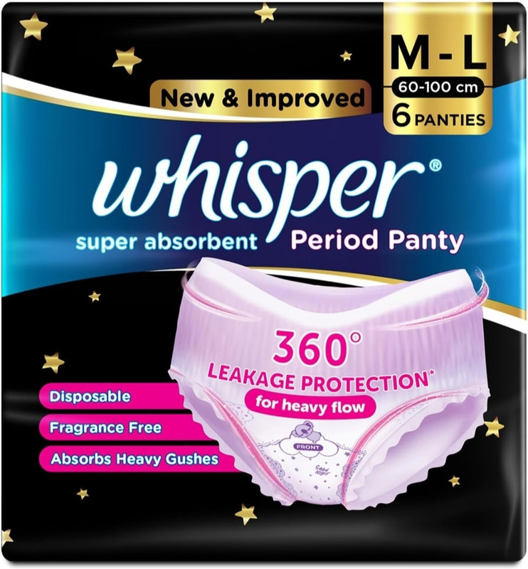Whisper Super Absorbent Period Panty, 12 M-L Pants Sanitary Pad(Pack of 12)