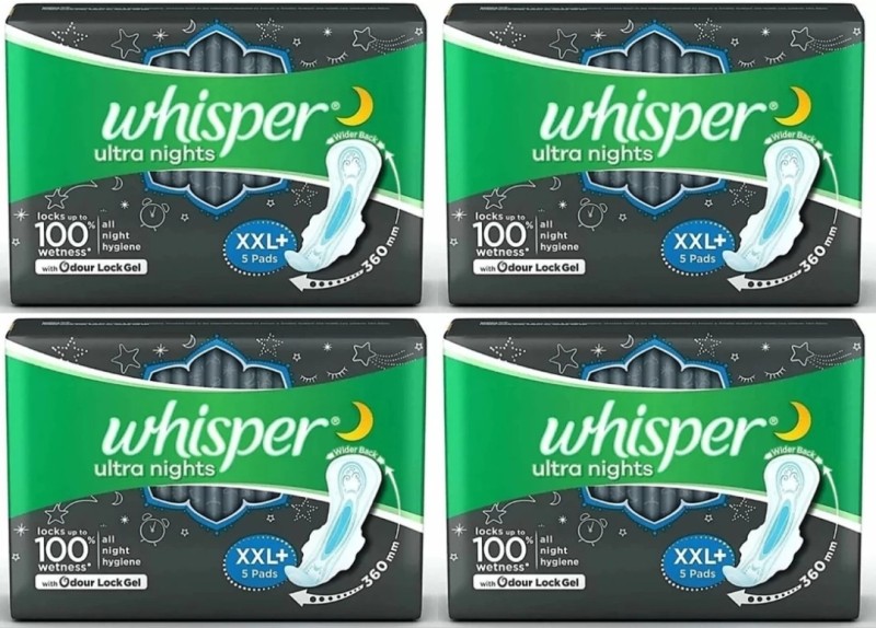 Whisper Ultra Nights Sanitary Pads, XXl+ Pack of( 5+5+5+5) Sanitary Pad  (Pack of 4)