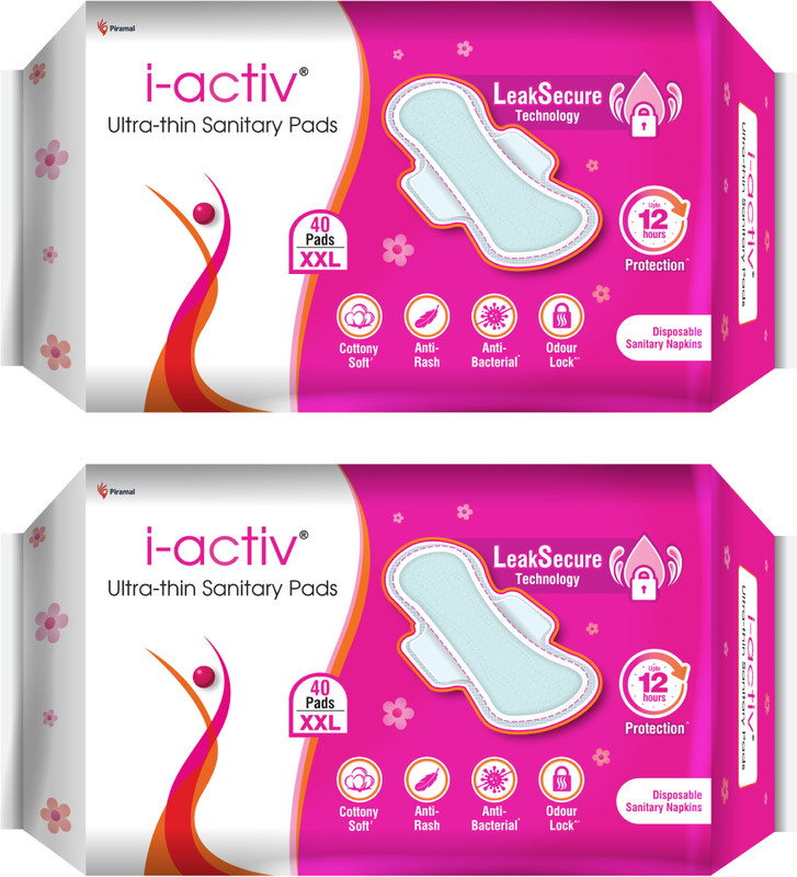 i-activ Anti-Rash Sanitary Napkins Upto 12hrs Heavy Flow Leak protection, XXL Ultra Thin Sanitary Pad(Pack of 80)