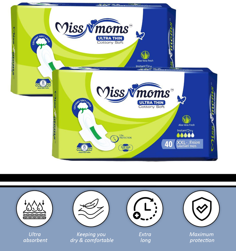 MISS N MOMS Ultra Thin,Feminine Pads For Women,Regular Absorbency,With Wings,80 Count Sanitary Pad(Pack of 2)
