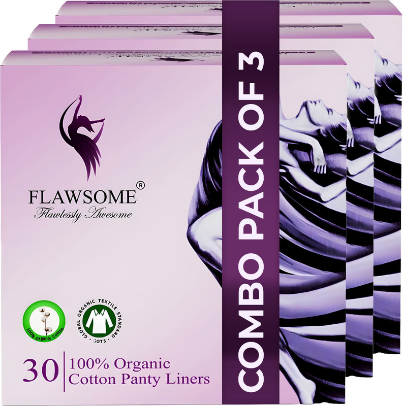 FLAWSOME Cotton Panty Liners | 90 Liners | Soft, Leak-Proof & Rash-Free Care Pantyliner(Pack of 3)