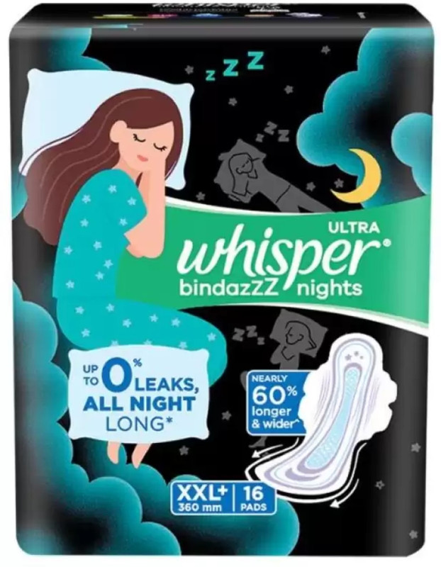 Whisper ULTRA bindazZZ night XXL Plus - 16 Pcs Napkins Sanitary Pad(Pack of 16)