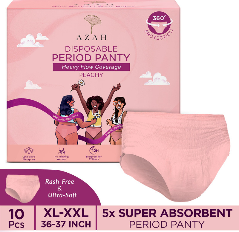 AZAH Disposable Period Panties| Peachy New Look | Heavy Flow Coverage | L-XL | Sanitary Pad(Pack of 5)