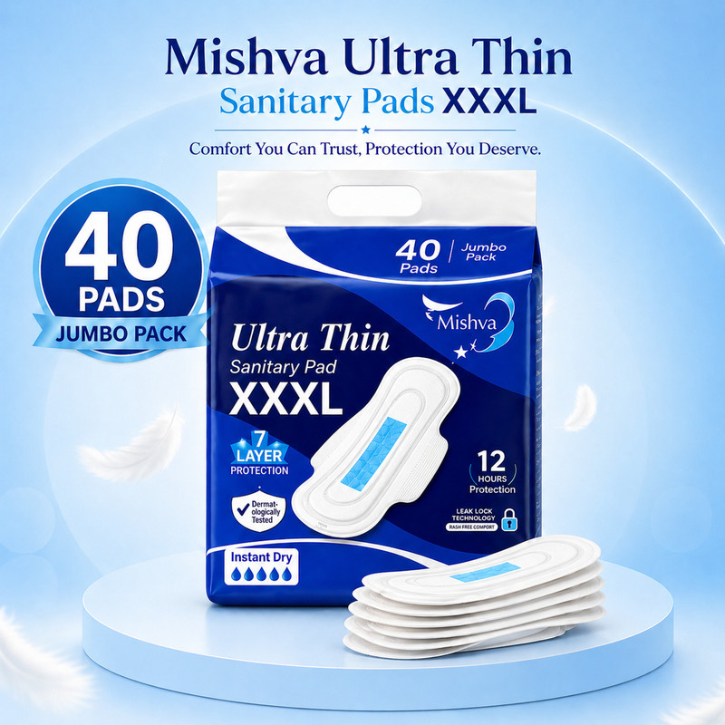 Mishva Ultra Thin Secure Full Coverage XXL 40 Pads Cotton Soft Sanitary Pads for Women Sanitary Pad(Pack of 40)