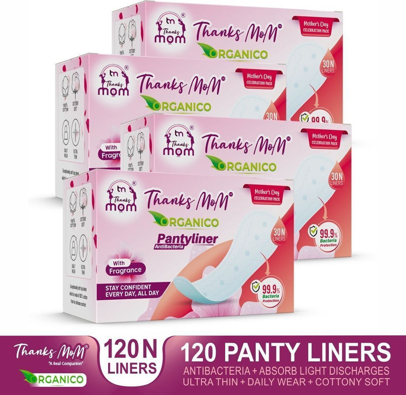 Thanks mom ORGANICO PANTY LINERS 30 LINERS BOX {COMBO OF 30X4=120 LINERS] Pantyliner(Pack of 120)