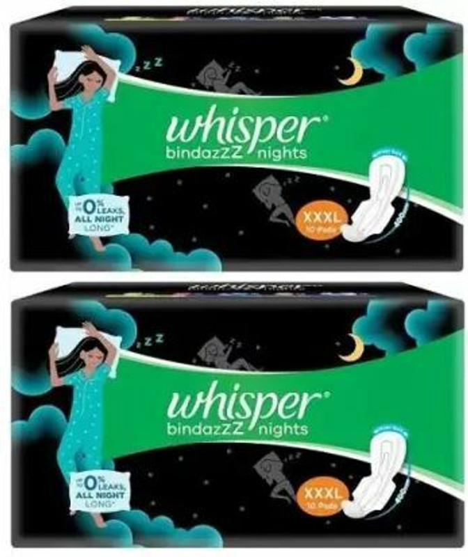 Whisper Bindazzz Nights XXXL Sanitary Pad (Pack of 10+10) Sanitary Pad (Pack of 20)
