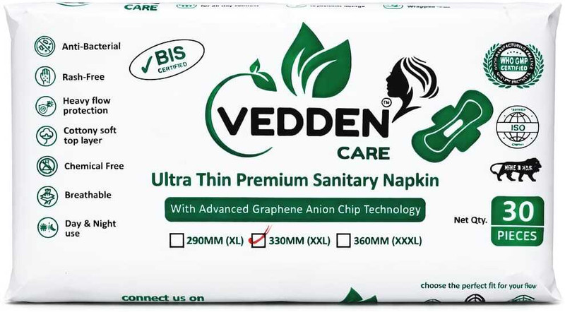 VEDDEN CARE High Absorbency Sanitary Pads for Women with Extra Long Protection and Soft Feel Sanitary Pad(Pack of 30)