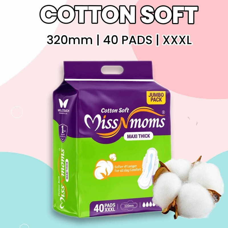 MISS N MOMS COTTON SOFT, XXXL(120 PADS, 320mm) Extra soft pad, combo & pack of-3 cotton pads Sanitary Pad(Pack of 120)