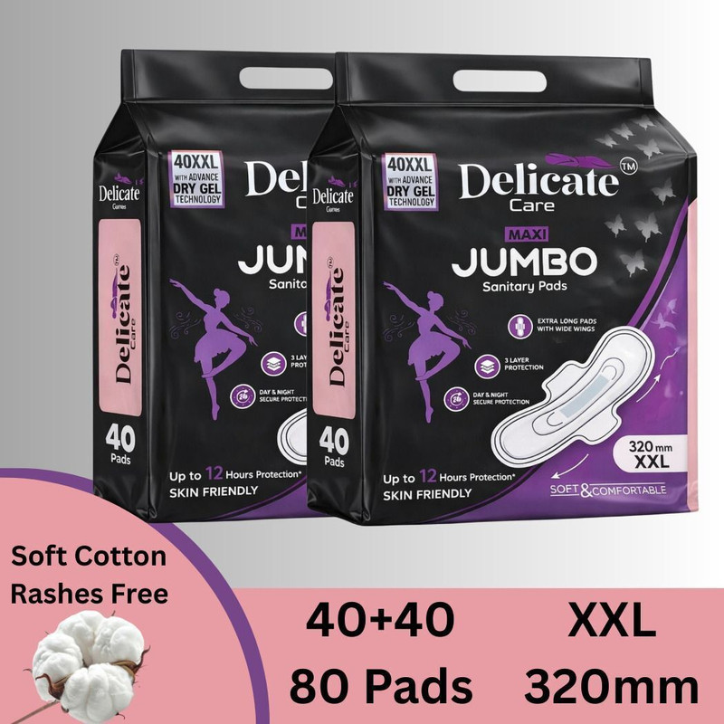 Delicate Care Jumbo XXL Pads 320mm Secure Fit 2 Pack Sanitary Pad(Pack of 2)