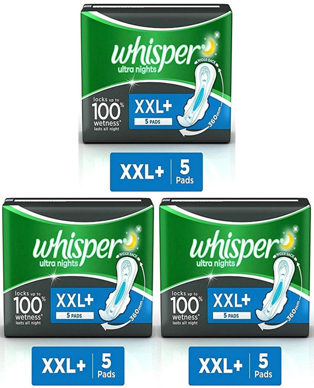 Whisper ultra Nights XXL+ ( 5+5+5 Pad ) Sanitary Pad (Pack of 3)