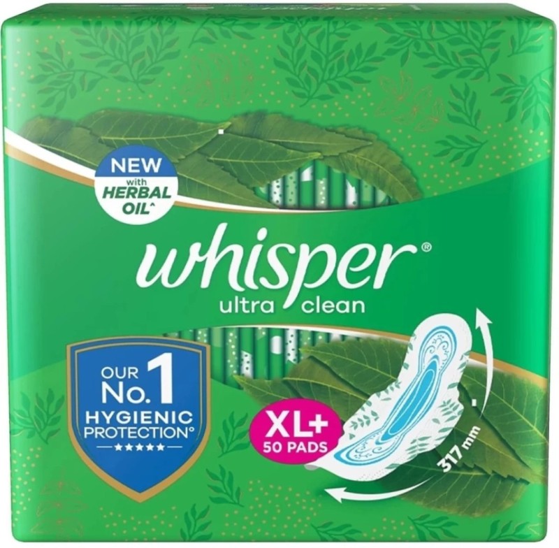 Whisper Ultra Clean Sanitary Pads For Women, X-Large+, (xL+)(Pack of 50)Napkins Sanitary Pad