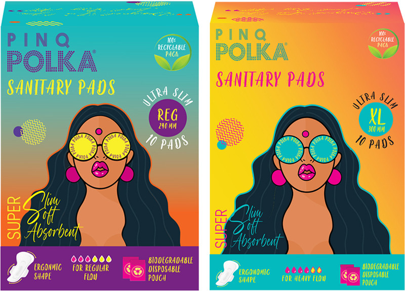 PINQ POLKA Rash Free (Regular + XL) - 20 Premium Ultra Thin Sanitary Pads, For Night and Heavy Flow with Biodegradable packaging Sanitary Pad(Pack of 20)