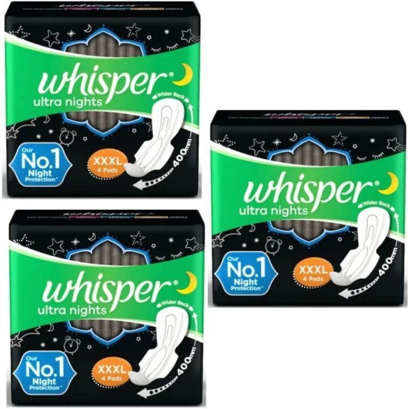 Whisper Bindazzz Night Sanitary Pads (XXXL+-4+4+4) Sanitary Pad(Pack of 3)
