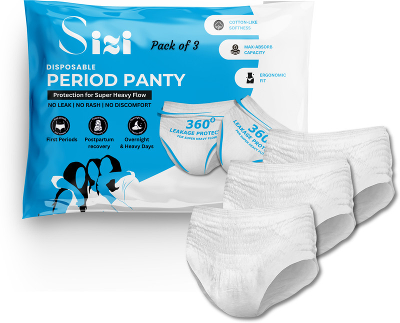 SIZI White Sanitary Disposable Period Panty for Regular Flow & Heavy Flow Sanitary Pad(Pack of 3)