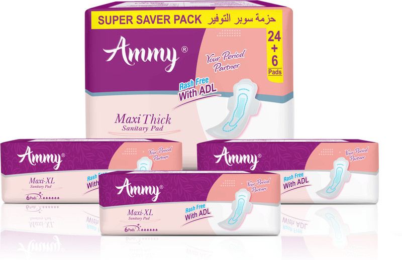 Ammy Maxi Day and Night Pads, 30 Pcs XXL (Heavy Flow) & 6 Pcs XL (3)(Regular Flow) Sanitary Pad(Pack of 48)