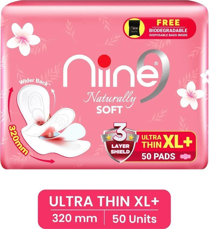 niine Naturally Soft Ultra Thin XL+Disposable Bag inside, 3Layer Shield for Heavy Flow Sanitary Pad(Pack of 50)