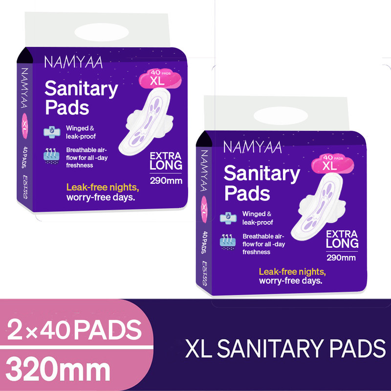 Namyaa XL Sanitary Pads Pack of 2 (80 Pads) | Ultra Soft, Thin & Leak-Resistant Sanitary Pad