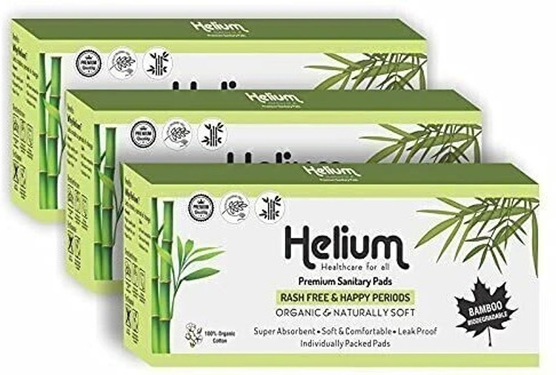 Helium Biodegradable Bamboo Premium -(Pack Of 3*25 = 75 - XL-290mm) Sanitary Pad(Pack of 75)
