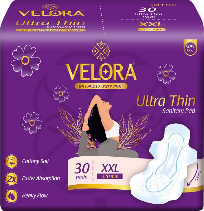 VELORA Premium Ultra Thin Trifold Sanitary Pads for Women XXL Size|320mm| Pack of 1 |30 Sanitary Pad