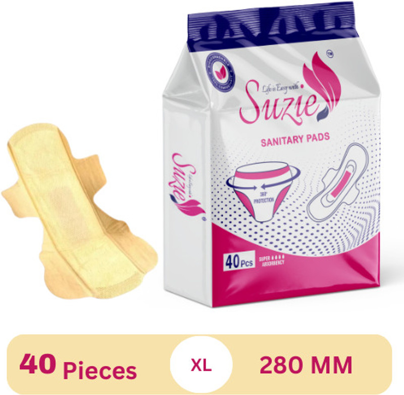 Suzie Bamboo Fiber Biodegradable, Organic, Antibacterial and Naturally Soft XL Sanitary Pad(Pack of 40)