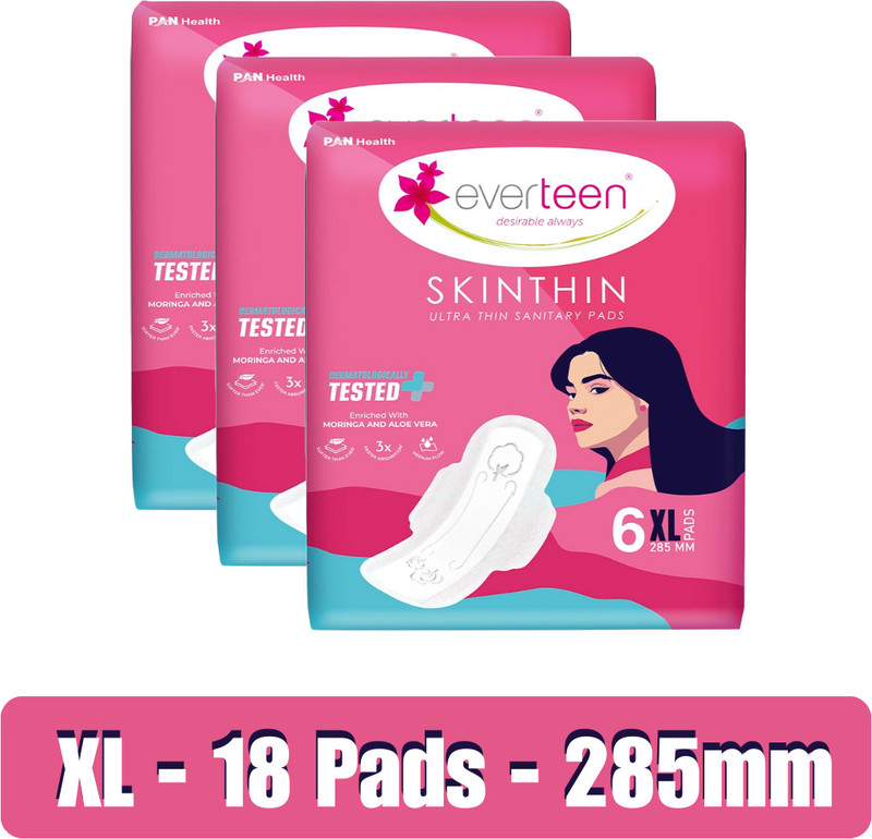 everteen Skin Thin XL 18 Sanitary Napkins | Rash-Free, Dermatologically Tested Sanitary Pad(Pack of 18)