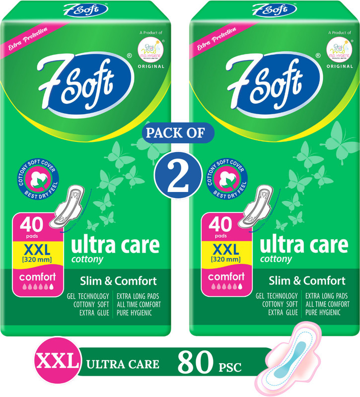 7 Soft Ultra Cottony Soft XXL Pack 2 Of 80 Sanitary Pad(Pack of 2)
