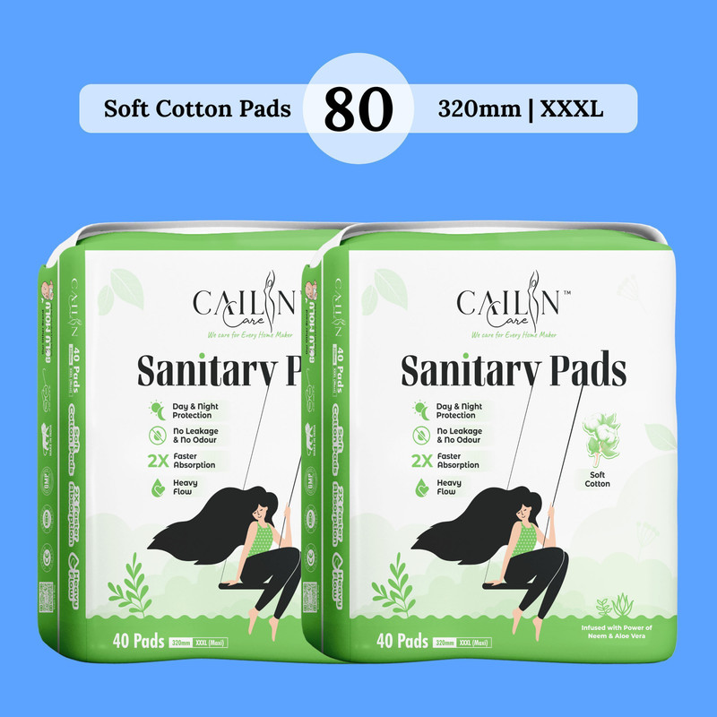 Cailin Care 320mm - XXXL Jumbo SOFT COTTON Antibacterial Rash Free Extra Soft Combo Sanitary Pad(Pack of 80)