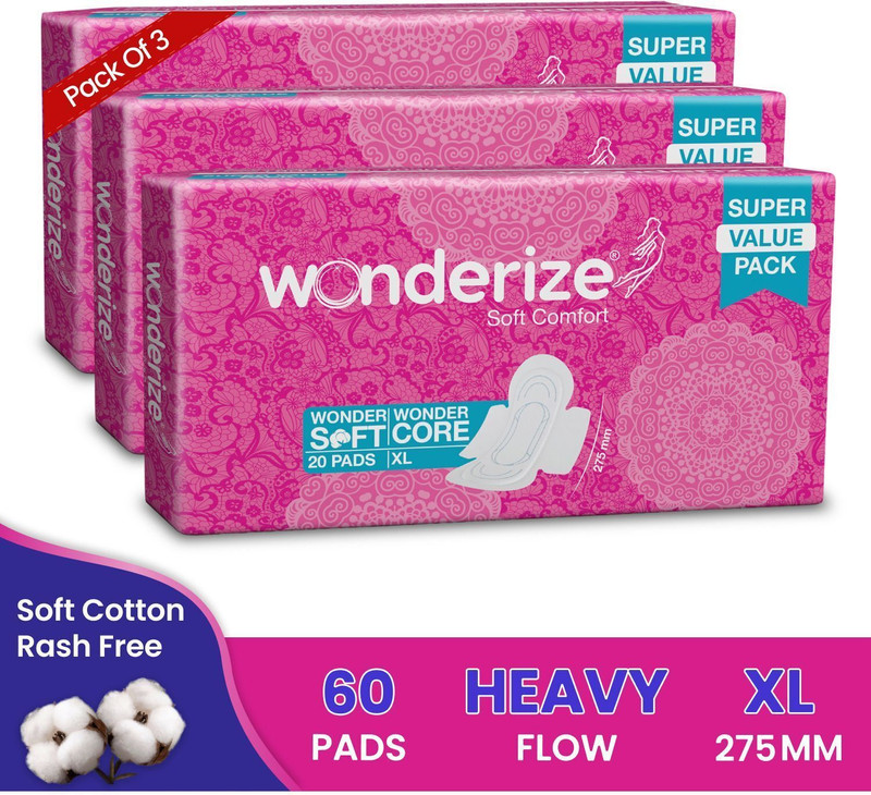 Wonderize Soft Comfort XL Sanitary Napkins - 60 Pads (Combo of 4) - With Disposable Pouch Sanitary Pad(Pack of 4)