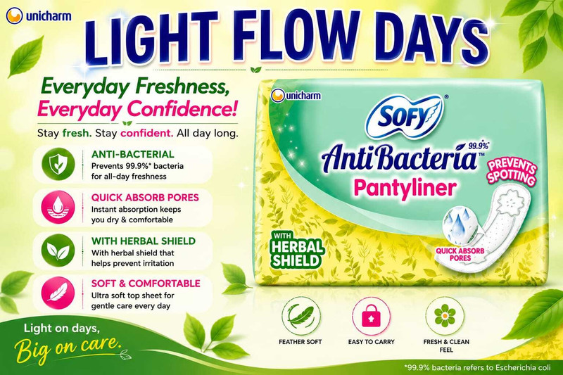 SOFY AntiBacteria Pantyliner (18+18) Light Flow Days Pantyliner(Pack of 36)