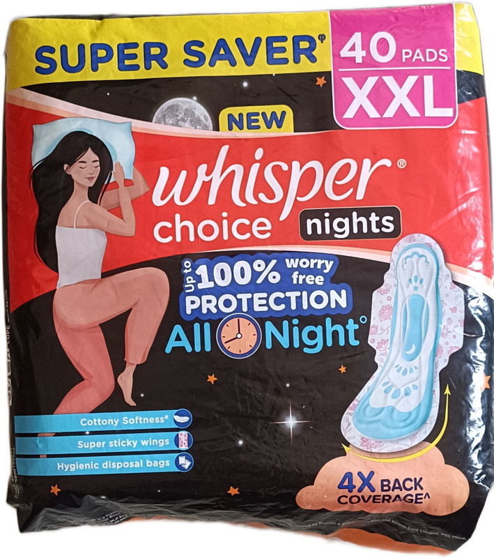 Whisper all night choice up to 100 % worry free protection xxl 40 pads nbh 30 Sanitary Pad(Pack of 40)