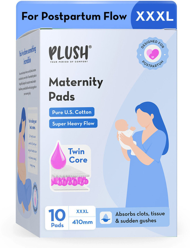 PLUSH Maternity Pads for Postpartum Bleeding | Pack Of 10 XXXL - 410 mm Sanitary Pad(Pack of 10)