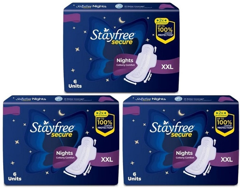 STAYFREE secure Nights Cottony Soft XXL, 6+6+6 Pcs Sanitary Pad(Pack of 3)