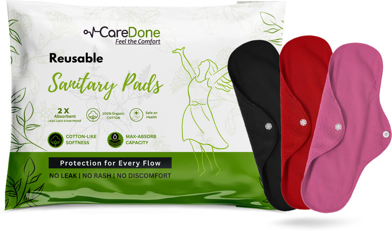 CareDone Multicolor Reusable Sanitary Pads: 2X Ultra-Absorbent, Soft, and Health-Safe Sanitary Pad(Pack of 6)