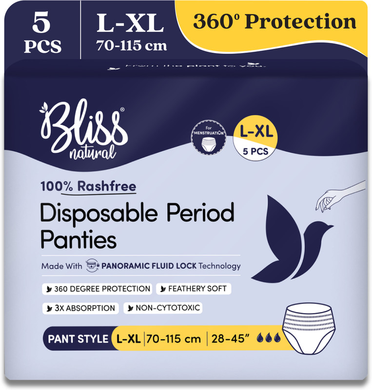 BlissNatural Disposable Peroid Panties (L-XL) 28-45 Inch | Pull-Up Pant With Extreme Comfort Sanitary Pad(Pack of 5)