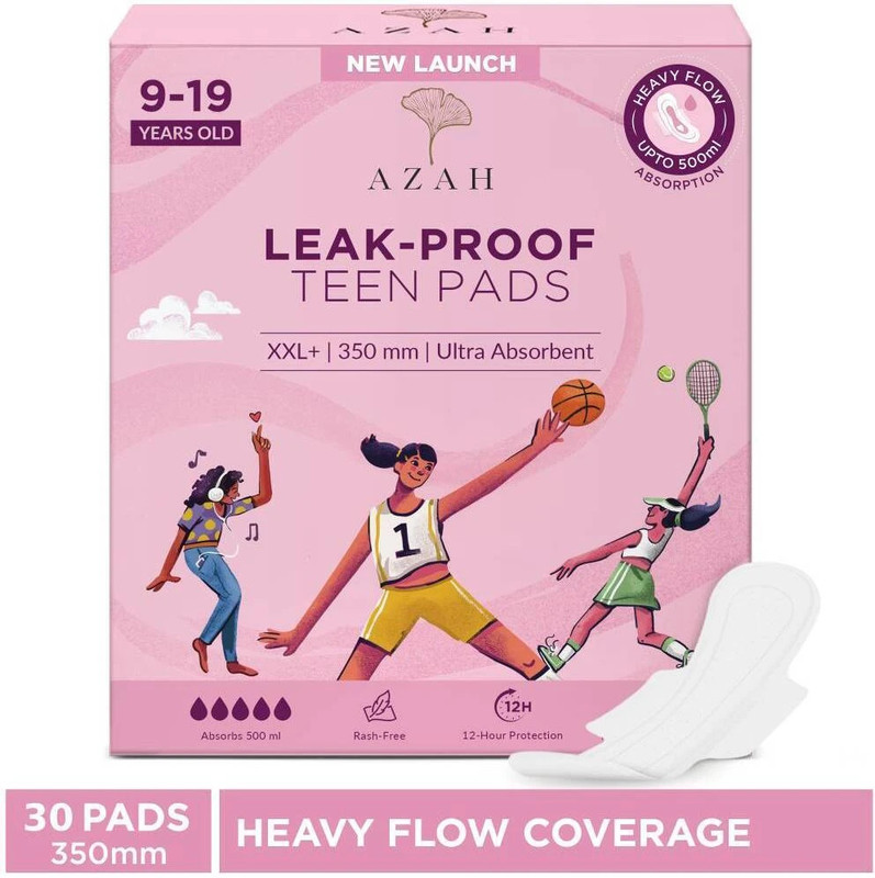 AZAH Teen Sanitary Pads For Girls | Heavy Flow Coverage | 12 Hour Leakproof Sanitary Pad(Pack of 30)