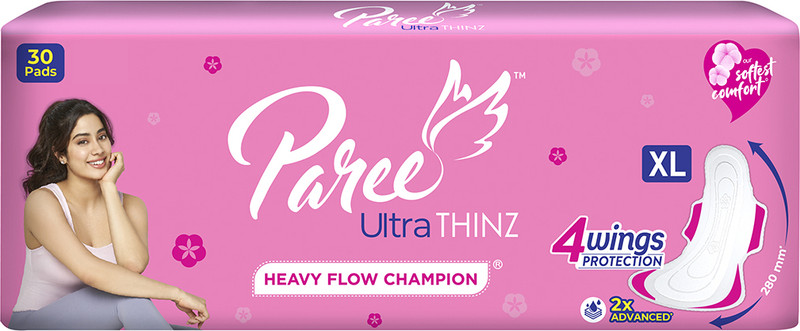 Paree Ultra Thinz Soft & Rash Free Double Feathers XXL Pads, With Disposable Covers Sanitary Pad(Pack of 30)