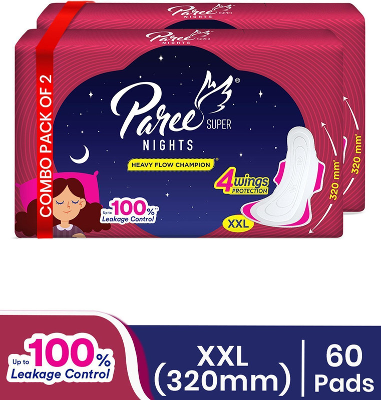 Paree Super Nights Soft & Rash Free Double Feather XXL 30 Pad, For Leakage Protection Sanitary Pad