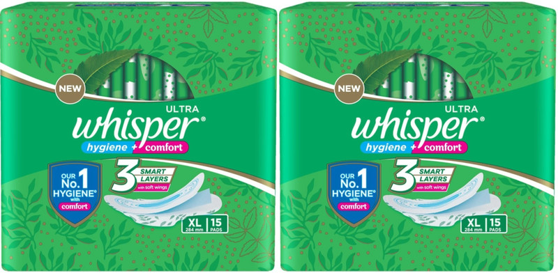 Whisper Ultra hygiene+comfort XL ( 15+15 pads ) Sanitary Pad (Pack of 30)