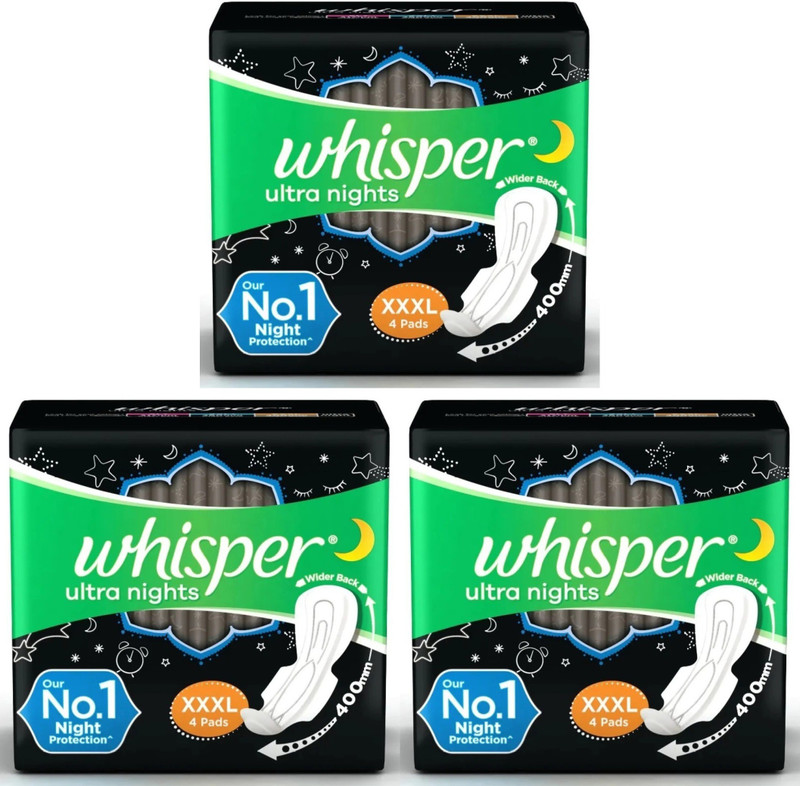 Whisper ultra nights XXXL ( 4+4+4 pads ) Sanitary Pad (Pack of 12)