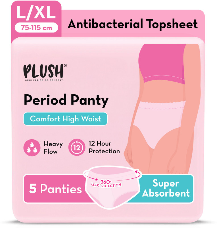 PLUSH Comfort High Waist Disposable Period Panty, Rash Free L/XL Size (75-115 cm) Sanitary Pad(Pack of 5)