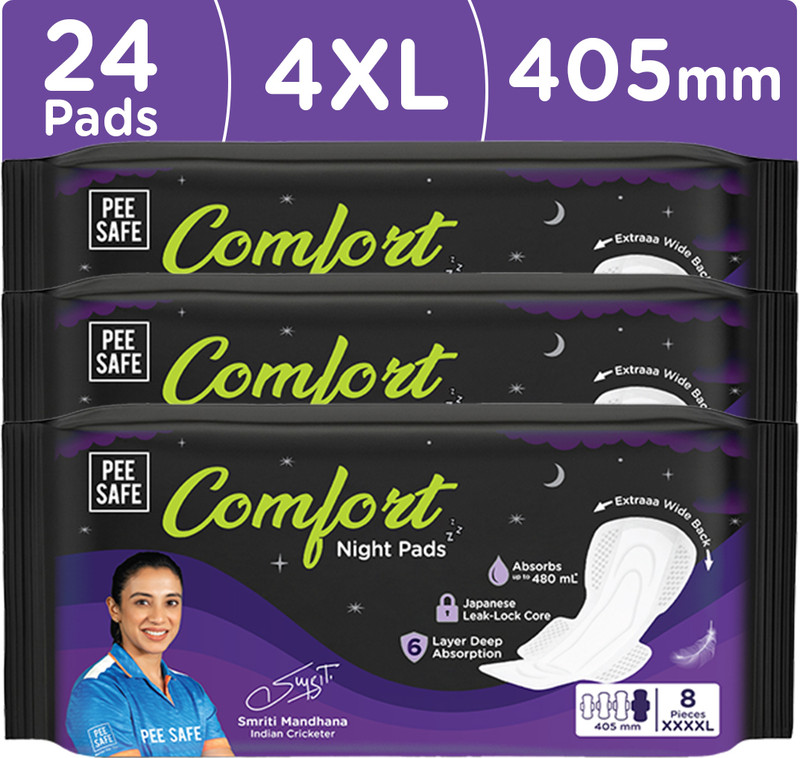 Pee Safe Comfort All Night Pads XXXXL 24N - 405mm Sanitary Pad(Pack of 24)