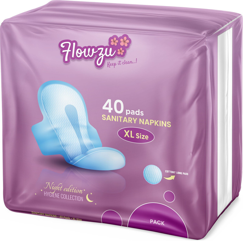 FLOWZU Night Edition Hygine Collection Leakproof & Toxic Free for Women (Pack of 40) Sanitary Pad