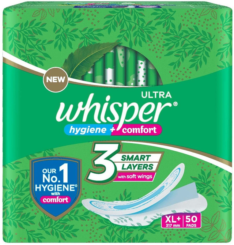 Whisper ULTRA hygiene + comfort 317 mm XL Plus – 50 Sanitary Pad (Pack of 50)