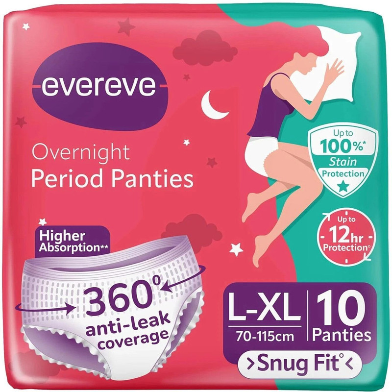 EverEve Overnight Period Panties L-XL 10 Panties Anti Leak Coverage Higher Absorption Pantyliner