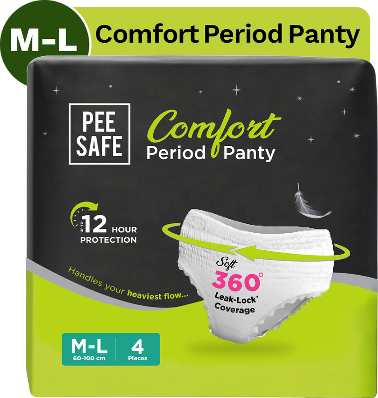 Pee Safe Full Coverage Leak-Proof Period Panty (M-L) Sanitary Pad(Pack of 4)