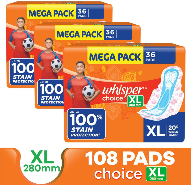 Whisper Choice XL Sanitary Pad (Pack of 108)