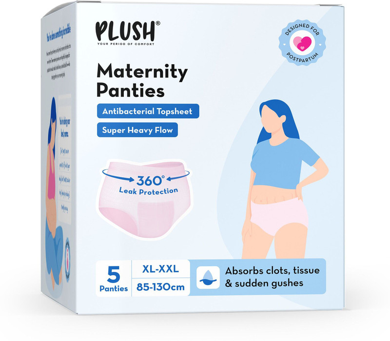 PLUSH Maternity Period Panty XL/XXL (85-130cm) | Heavy postpartum flow Sanitary Pad(Pack of 5)